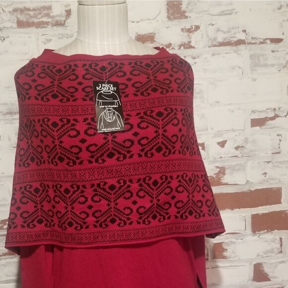 2 Piece Red/Blk Sweater w/ Scarf SET Small - Picture 5 of 6